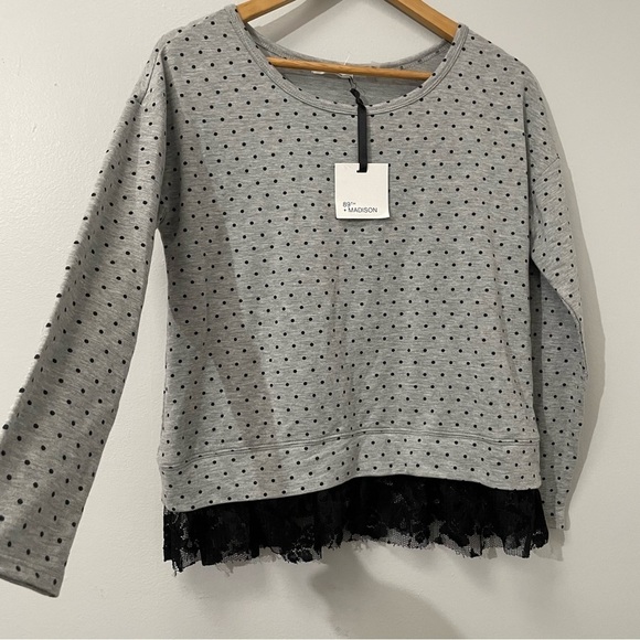NWT 89th and MADISON POLKA DOT Knit Pullover Sweater Top Lace Hem Sz S - Picture 2 of 6